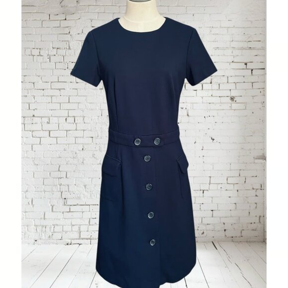 Brooks Brothers 💙 Red Fleece Navy Ponte Knit Button Dress💙 - Picture 1 of 7
